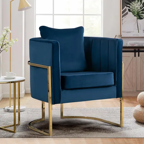 Miniatura 19 de Silla de Acento Moderna de Terciopelo, Sillón Tapizado Tipo Barril de Mediados de Siglo con Almohada para Sala de Estar, Cómoda Silla Individual