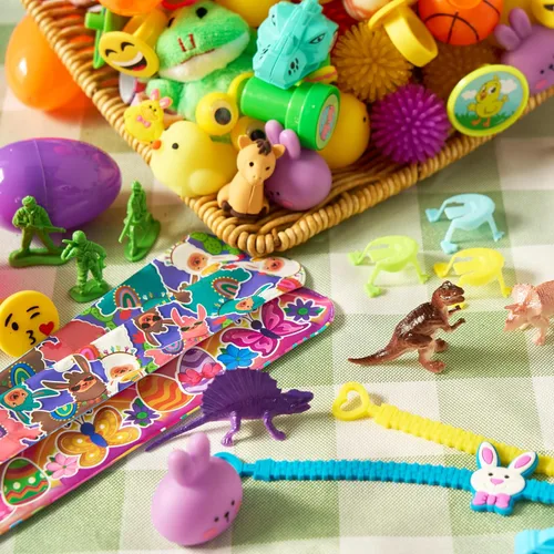 Miniatura 9 de JOYIN 200 huevos de Pascua precargados con juguetes surtidos y calcomanías en el interior, huevos de Pascua rellenos para niños, rellenos