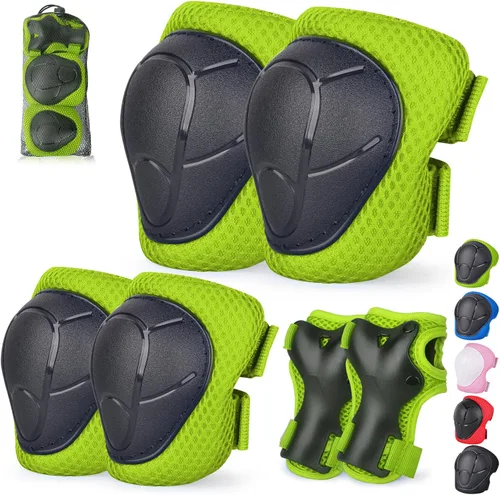 Miniatura 10 de Juego de rodilleras y coderas para niños y jóvenes con protector de muñeca 3 en 1 para niños de 3 a 14 años para patineta, esquí, ciclismo, ciclismo