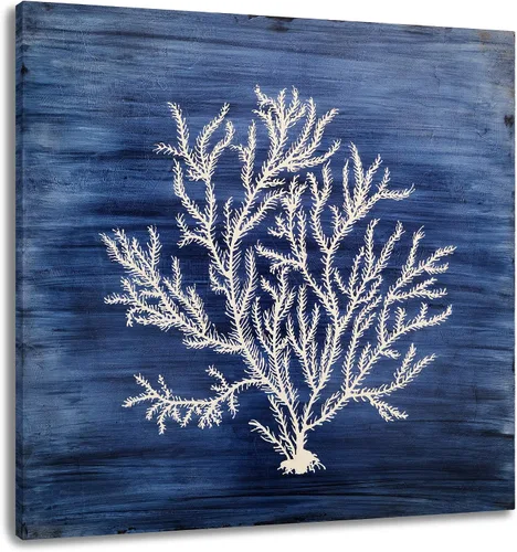 Miniatura 11 de Yihui Arts - Lienzo decorativo para pared de playa con diseño de bote azul y gris costero náutico cuadrado, pintura artística para decoración