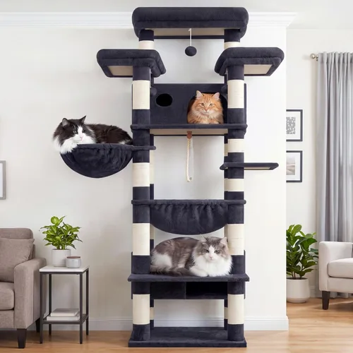 Miniatura 8 de Gitelsnour Árbol para Gatos de Interior Gatos Grandes Adultos, Torre para Gatos de 74" con 3 Plataformas Grandes, 2 Canastas, 2 Condos, Postes Gris