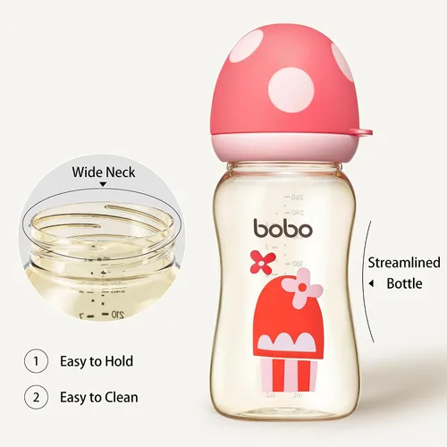 Miniatura 4 de YOHKOH Biberón PPSU de cuello ancho para recién nacidos, biberón anticólico con tetina de respuesta natural, cuerpo aerodinámico, fácil de limpiar