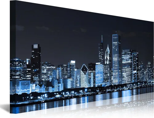 Miniatura 12 de NAN Wind Detroit Skyline - Lienzo decorativo para pared, paisaje urbano, escena nocturna, impresión artística de ciudad en blanco y negro sobre