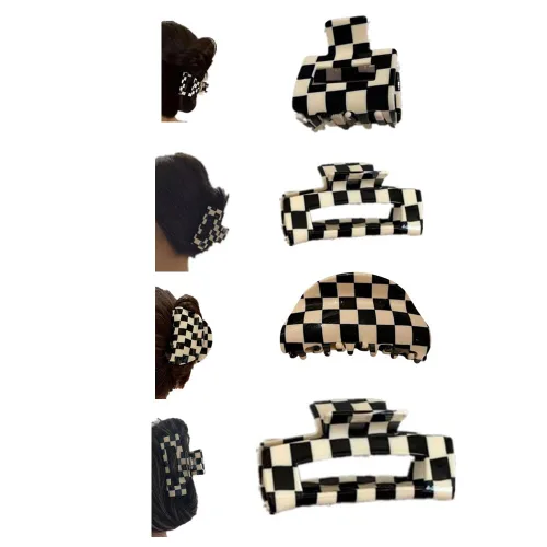 Miniatura 13 de Pinzas para el cabello a cuadros, 2 pinzas de pelo vintage a cuadros, pinzas de garra fuertes, pasadores para cabello grueso y fino, pinzas