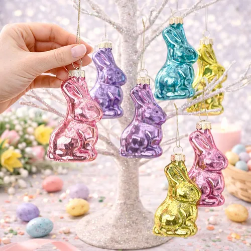 Miniatura 5 de Lillian Vernon Adornos de Pascua de Vidrio Soplado de Conejo - Decoraciones Colgantes para Árbol Hechas a Mano, Decoración de Conejito de Pascua