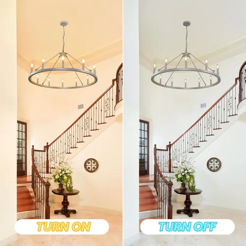 Miniatura 5 de Candelabro de 12 luces de plata con rueda de vagón, candelabros de granja para comedor, lámpara de iluminación rústica para entrada, candelabros