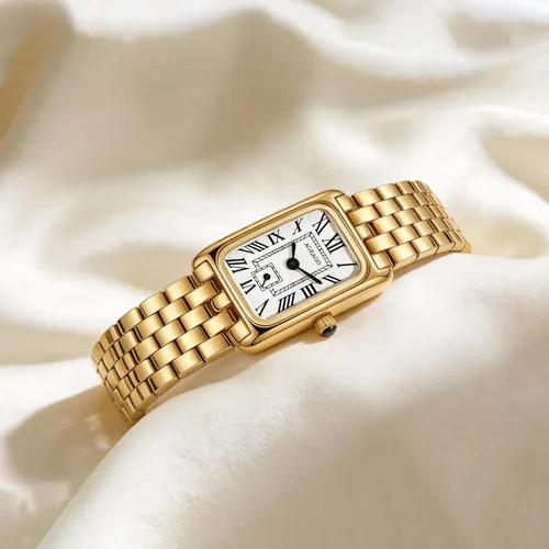 Miniatura 5 de Relojes dorados para mujer, pulsera vintage, esfera romana, rectangular, ultrafina, con herramienta de ajuste