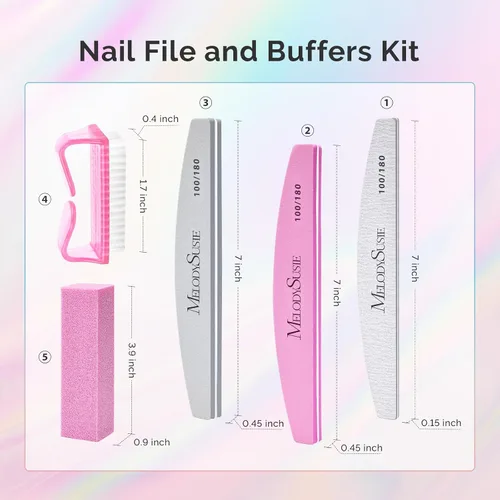 Miniatura 2 de MelodySusie Kit profesional de 16 piezas de pulidor de uñas, limas de uñas y tampones, bloque de pulidor de uñas, cepillo de uñas, kit de pulidores