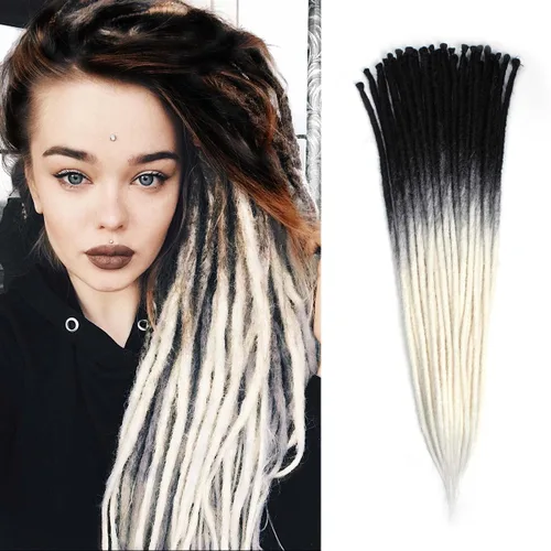 Miniatura 19 de 15 extensiones de rastas de doble extremo, 24 pulgadas, extensiones de rastas falsas de 0.6 pulgadas, color marrón degradado, extensiones de rastas