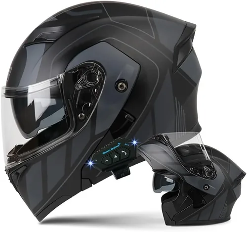 Miniatura 8 de Casco de motocicleta modular Bluetooth con aprobación DOT, antiempañamiento, doble visera, cara completa, abatible, con altavoz y micrófono