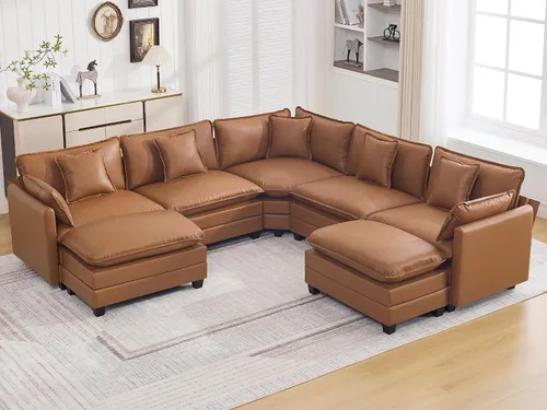 Miniatura 28 de Otomán de Sofá Moderno de Chenille Nube de 35'', Otomán Rectangular para Sofá Seccional Modular, Beige