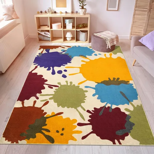 Miniatura 10 de STARUIA Alfombra de Área Colorida, Alfombra de Aula de 5'x7' para Niños, Alfombras Lavables con Salpicaduras de Pintura para Sala de Juegos, Tinta