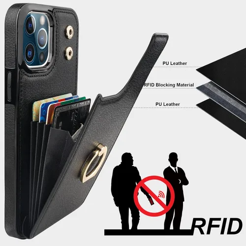 Miniatura 5 de Folosu Funda compatible con iPhone 13 Pro Max con soporte para tarjetas, rotación de 360°, soporte de anillo de dedo con función atril, protección