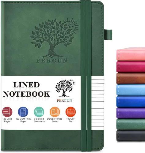 Miniatura 24 de PERCUN Cuaderno rayado para hombres y mujeres, 160 páginas con rayas universitarias para escribir, cuadernos A5 de cuero de tapa dura para el Marrón