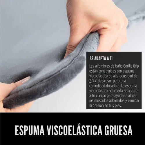 Miniatura 4 de Gorilla Grip Tapetes de baño gruesos, espuma viscoelástica, terciopelo suave, absorbente, puntos sólidos en parte baja, lavables a máquina, Gris