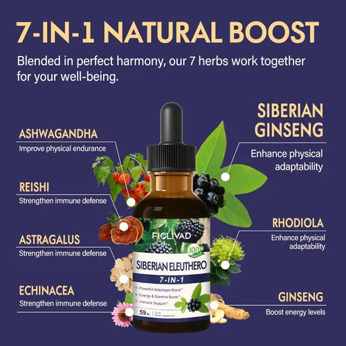 Miniatura 4 de Gotas líquidas de extracto de ginseng siberiano, (raíz de Eleuthero), suplemento de hierbas para apoyo inmunológico, energía y fortalecimiento