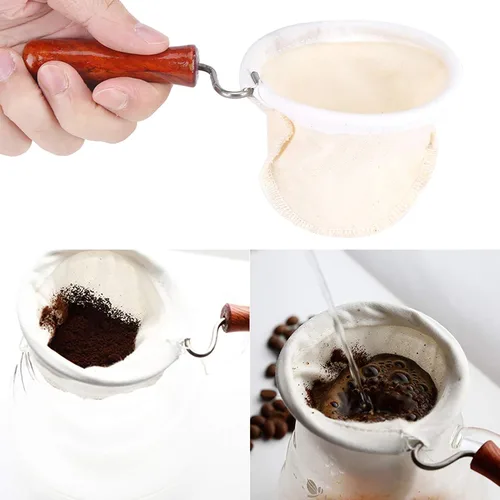 Miniatura 6 de Filtro de café de tela, tela de franela reutilizable hecha a mano, colador de filtro de café, tela lavable, calcetín de filtro de té con mango