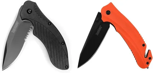 Kershaw - Cuchillo de bolsillo de choque, dentado negro (1605CKTST); hoja de acero inoxidable de 3.1 pulgadas con revestimiento de óxido negro;