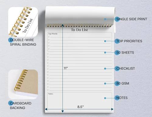 Miniatura 2 de Better Office Products To Do List Notepad, 8.5" x 11", Planning Note Pad, 50 Sheets, Double Wire Spiral, Daily Agenda Productivity Checklist