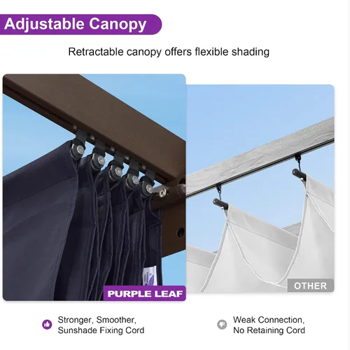 Miniatura 2 de PURPLE LEAF Pérgola Retráctil de 10' x 13' para Exteriores de Aluminio Blanco con Toldo de Sombra para Patio Refugio Moderno Marrón para Jardín