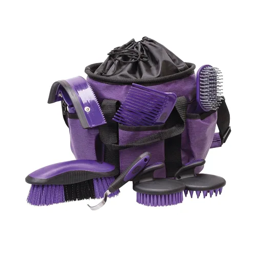 Miniatura 8 de Kit de aseo para caballos de cuero Weaver, juego de cepillos de 7 piezas con bolsa organizadora, cuidado equino, equipo de habitación para pistas