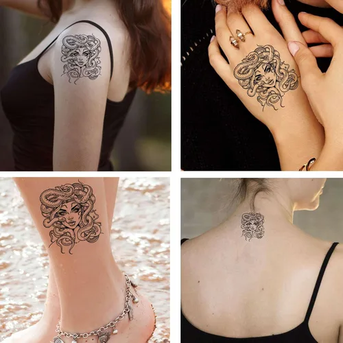 Miniatura 2 de 6 hojas de tatuajes falsos Medusa tatuajes temporales adecuados para adultos, mujeres, hombres, niños y niñas