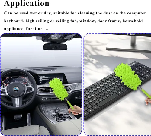 Miniatura 7 de Delicado plumero de microfibra, cómodo mango antideslizante, cabezal desmontable lavable, utilizado para limpiar automóviles, computadoras, aire