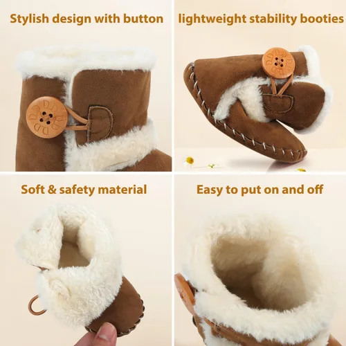 Miniatura 6 de HONGTEYA Botas de nieve para bebé con forro polar interior, botines para niña con suela dura de goma antideslizante, zapatos para niños y niñas de 0