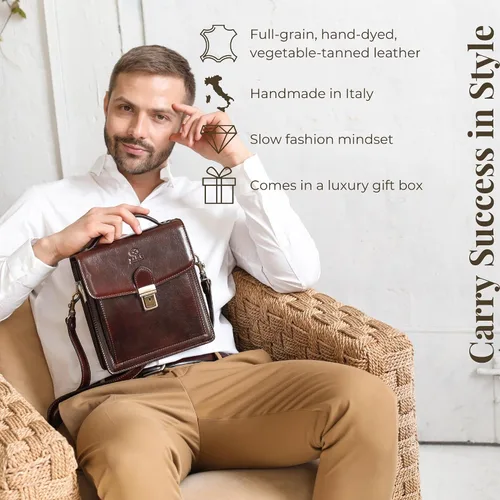 Miniatura 2 de Time Resistance Maletín pequeño de cuero para hombre - Bolso cruzado - Bolso bandolera de cuero italiano - Caja de regalo incluida