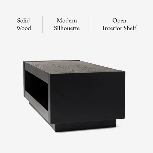 Miniatura 5 de Maven Lane Artemis Mesa de Café – Mesa Rectangular de 45 cm con Almacenamiento – Madera Sólida Negra – Ideal para Sala de Estar y Salón