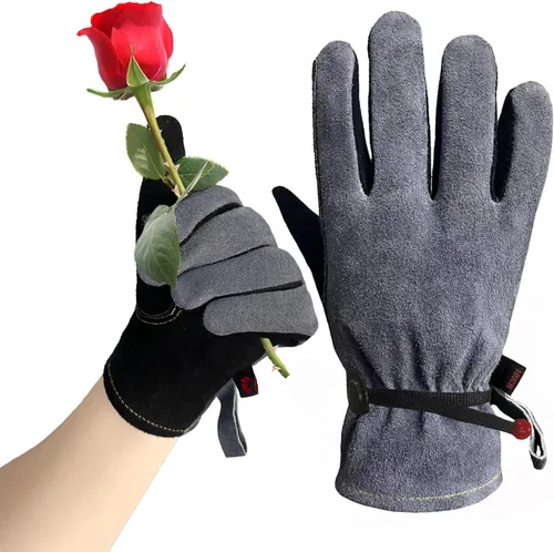 Miniatura 13 de Guantes de trabajo de cuero de vaca para hombres, resistentes para jardinería, patio, paisajismo, soldadura, mecánica, construcción, campamento