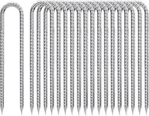 Miniatura 10 de Estacas de Varilla de Refuerzo de 12 Pulgadas Galvanizadas, Estacas para Trampolín con Gancho en U Paquete de 6 Anclajes de Suelo Estacas