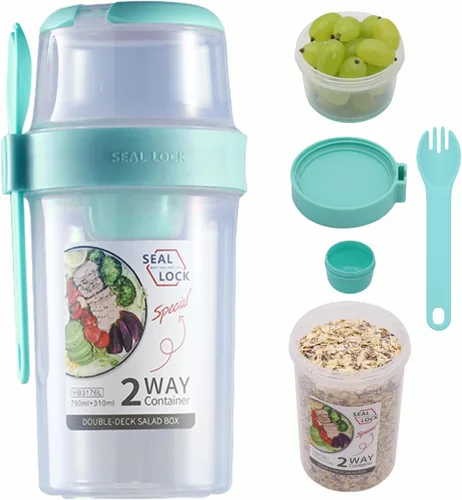 Tazas de desayuno sobre la marcha, taza de ensalada para llevar, cereales de yogur, avena durante la noche, recipientes para parfait y aderezo de