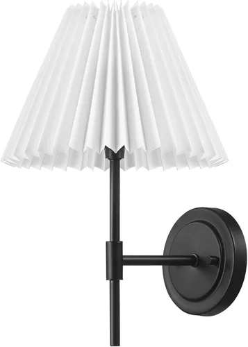 Miniatura 16 de Globe Electric 65000043 Lámpara de pared de 1 luz enchufable o cableada, negro mate, pantalla de tela blanca, brazo oscilante, cable de 1.8 metros
