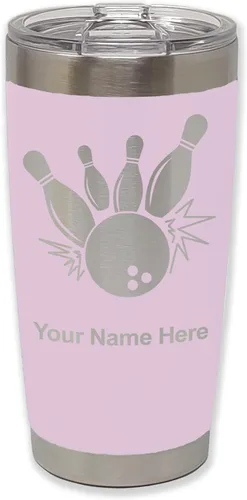 Miniatura 26 de LaserGram Vaso aislado al vacío de 20 onzas, bola de boliche y alfileres, grabado personalizado incluido (negro)