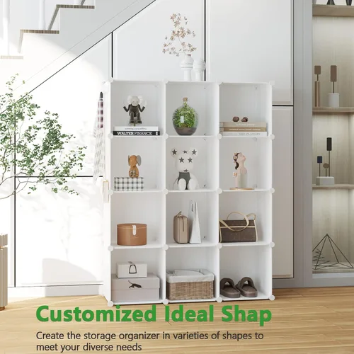 Miniatura 5 de C&AHOME Organizador de almacenamiento en cubos, estantes de 12 cubos, armario de armario, estante modular de plástico para libros, ideal para Milky
