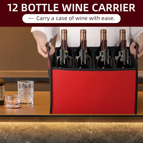 Miniatura 2 de LITLANDSTAR 12 botellas de vino, caja de almacenamiento plegable para botellas de vino, bolsa de licor de fieltro de alta calidad con asas para Negro