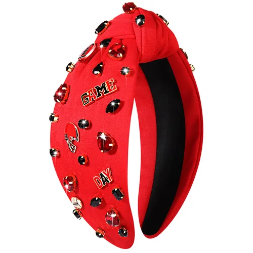 Miniatura 18 de mokkia Diadema de fútbol para mujer, accesorios de fútbol para mamá, accesorios de cristal con diamantes de imitación con nudo superior ancho