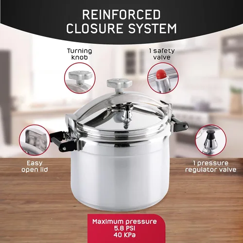 Miniatura 5 de Universal Olla a presión de aluminio grande de 15.8 cuartos de galón para uso profesional, grado comercial, 1 válvula de seguridad, asas reforzadas