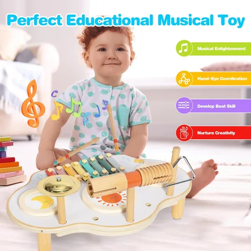 Miniatura 4 de Twefex Juego de batería para niños, juego de batería 9 en 1 para niños pequeños, instrumentos musicales Montessori, juguete para bebés, juguetes