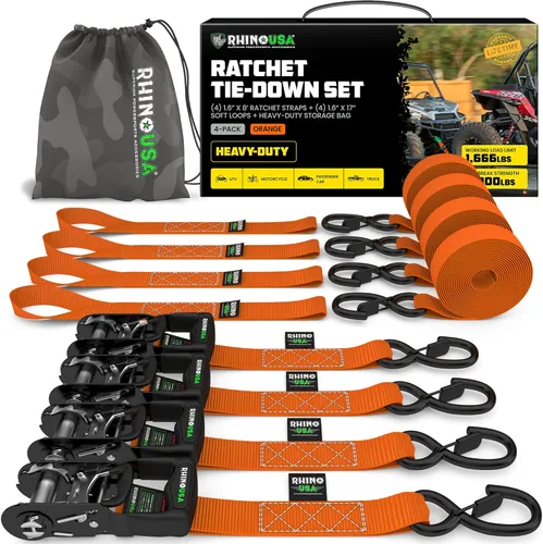 Miniatura 20 de Kit de correas de trinquete de Rhino USA, con resistencia a la rotura de 5,208 lbs - Incluye amarres de trinquete resistentes con asas acolchadas
