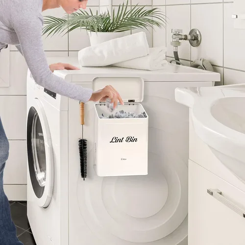 Miniatura 6 de Uross Contenedor magnético de pelusa con cepillo para pelusas, soporte de metal montado en la pared para secadora con tapa, elegante decoración