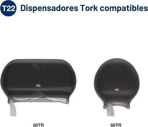 Miniatura 2 de Tork Rollo de papel higiénico Jumbo blanco T22, universal, 2 capas, 12 x 1000 pies, TJ0922A