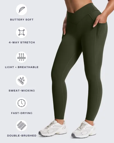 Miniatura 13 de Aoxjox Trinity - Pantalones de yoga de cintura alta con bolsillos para mujer, control de abdomen, cintura cruzada, leggings de entrenamiento suaves