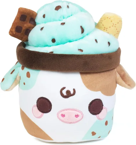 Cuddle Barn PlushGoals Mooshake con chispas de chocolate menta | Juguete de peluche súper suave con aroma kawaii, 7 pulgadas