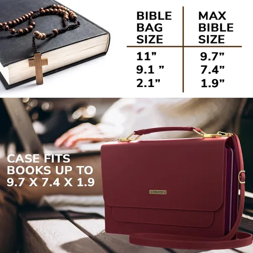 Miniatura 10 de DEHITE Funda para la Biblia para mujer, bolsa de transporte para la Biblia, ranuras para bolígrafos, bolsillo con cremallera, correa para el hombro