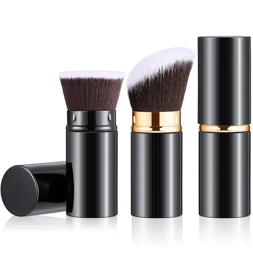 Tessco for you 2 brochas de maquillaje retráctiles Kabuki, brochas de maquillaje en polvo, base, brochas de viaje portátiles para rubor y