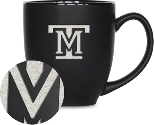 Miniatura 447 de Rico Industries - Taza de cerámica mate negra con grabado láser estándar de 15oz para NCAA (escuelas T & U) - Para bebidas calientes o frías