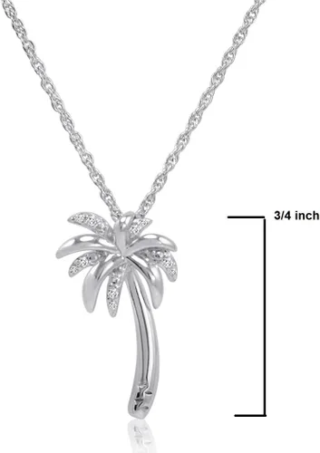 Miniatura 2 de Collar con cadena de 18 pulgadas, con dije de palmera y diamantes de plata esterlina.