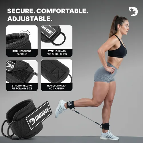 Miniatura 4 de DMoose Fitness Ankle Strap for Cable Machine - One Size Fit with Premium Padding Cuffs, Ankle Bands for Working Out, Booty Workouts, Leg Extension